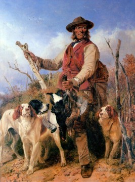 狩猟 Painting - リチャード・アンスデル ゲームキーパーと犬の皮肉